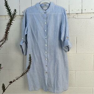 Soft Surroundings Light Blue w/Stripes 100% Linen shirt dress.